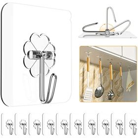 probebi Adhesive Hooks for Hanging Heavy Duty; 12 Pack Wall Hooks 13lb(Max); Sticky Hooks Waterproof; Wall Hangers Without Nails; Kitchen Hooks;