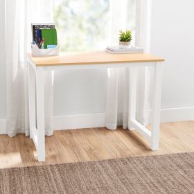 40" Wood Metal Writing Desk, Natural Teak with White Frame