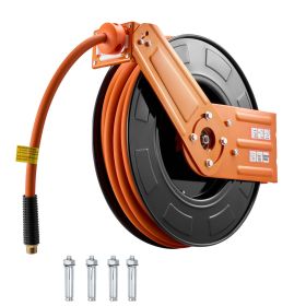 Retractable Air Hose Reel, 1/2 Inch x 65 FT Rubber Air Hose Max 300PSI, Auto Rewind Air-Compressor Hoses Reel with 5 ft Lead in