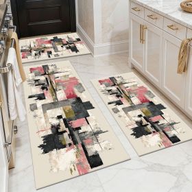 Three-piece kitchen rug set, non-slip and washable, abstract pattern kitchen hallway rug, soft and comfortable, suitable for sinks, floors, entra (Main Material: Polyester, Main Color: White)