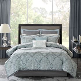 12 Piece Comforter Set With Cotton Bed Sheets Blue Cal King (Option: Blue)